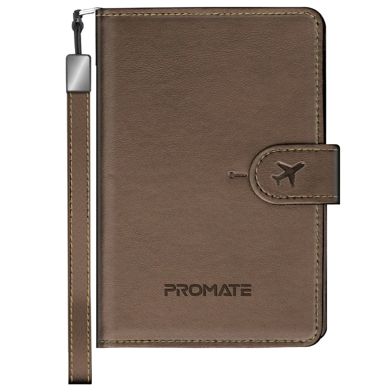 Promate PassMate Anti-Loss Slim Leather Passport Holder with RFID Protection & Smart Tracking (Black, Blue, Brown, Burgundy)