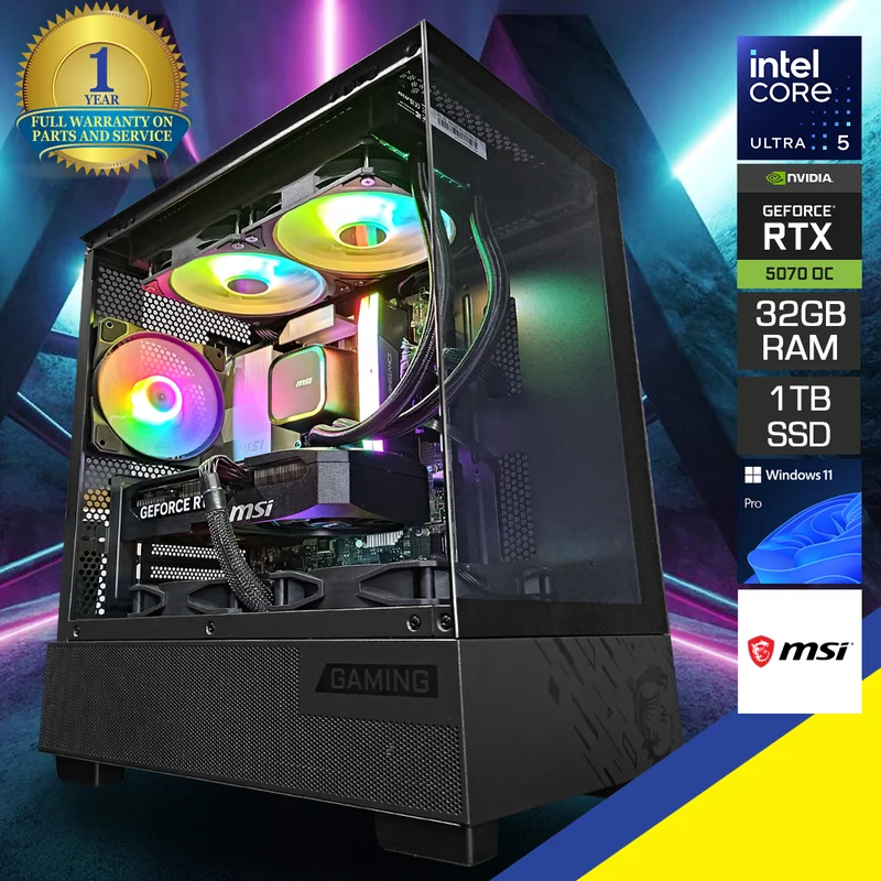Aurora M110A Black Desktop Gaming PC | Intel Ultra 5 225 | 32GB RAM | 1TB SSD | RTX 5070 OC | Windows 11 Pro