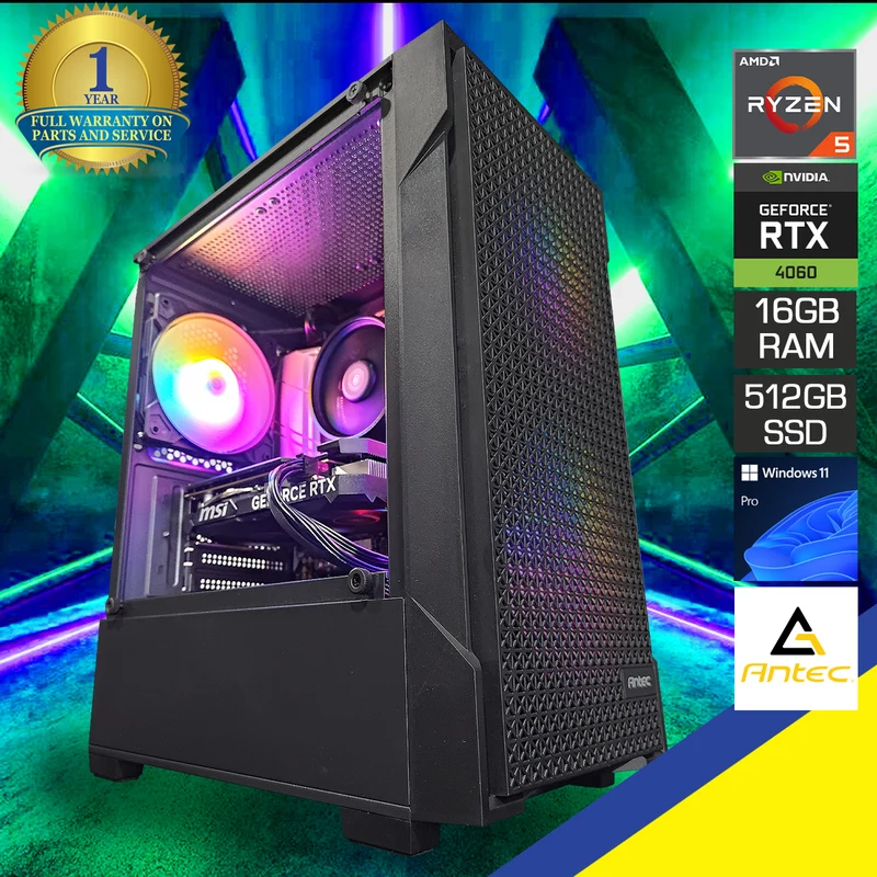 Alpha VX100M Black Desktop Gaming PC | AMD Ryzen 5 5600 | 16GB RAM | 512GB SSD | RTX 4060 | Windows 11 Pro