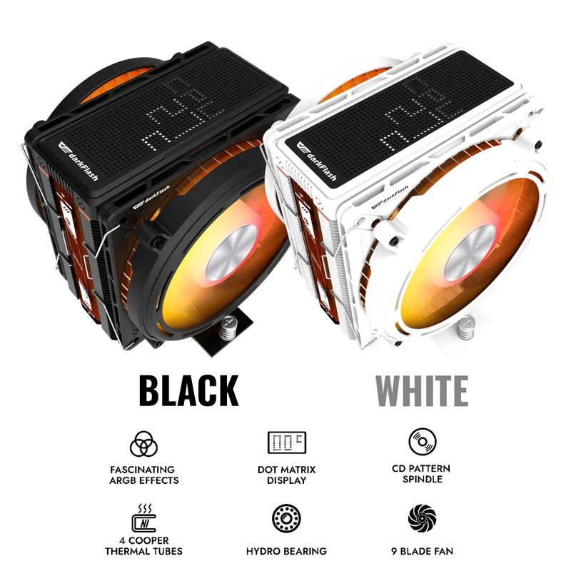 DarkFlash E400 Plus LED Matrix Display Dual Fan Tower CPU Cooler (Black, White)