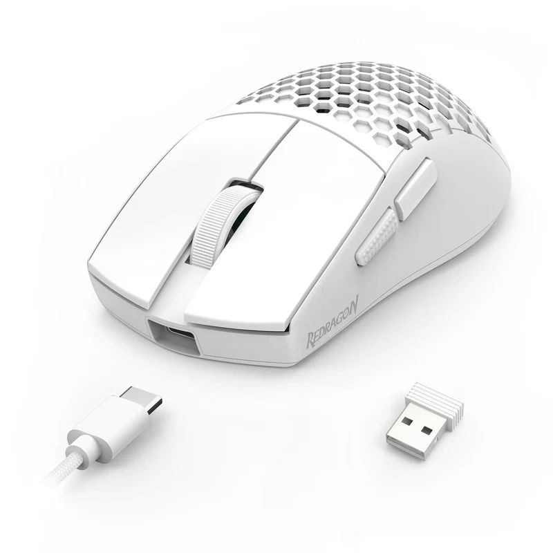 Redragon M725W-LIT Astrolabe Lite 10000DPI 3-Modes Honeycomb Lightweight Gaming Mouse (White)