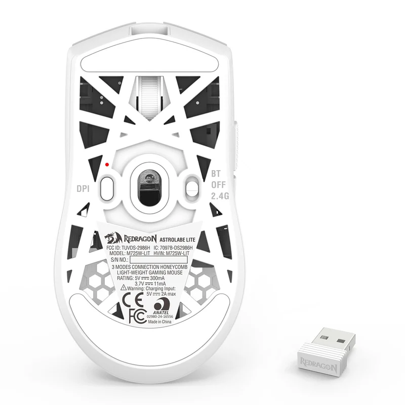 Redragon M725W-LIT Astrolabe Lite 10000DPI 3-Modes Honeycomb Lightweight Gaming Mouse (White)