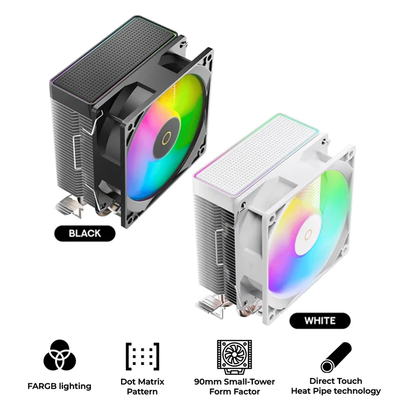 Ocypus Gamma A20 ARGB Dual Heat Pipes, 92mm Fan Small-Tower Air Cooler with ARGB Lighting (Black, White)