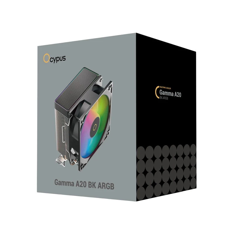Ocypus Gamma A20 ARGB Dual Heat Pipes, 92mm Fan Small-Tower Air Cooler with ARGB Lighting (Black, White)
