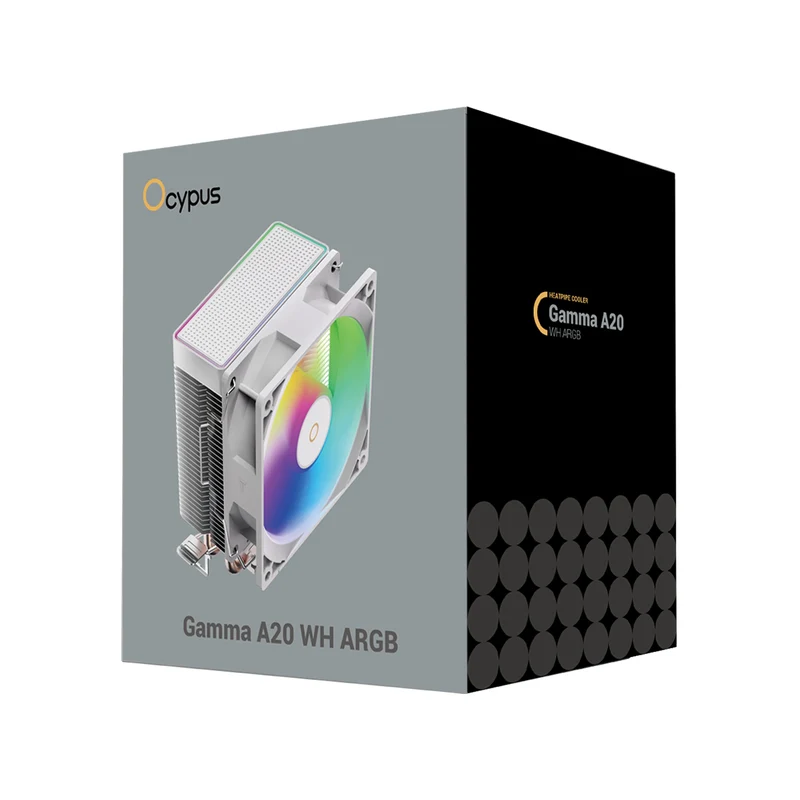 Ocypus Gamma A20 ARGB Dual Heat Pipes, 92mm Fan Small-Tower Air Cooler with ARGB Lighting (Black, White)