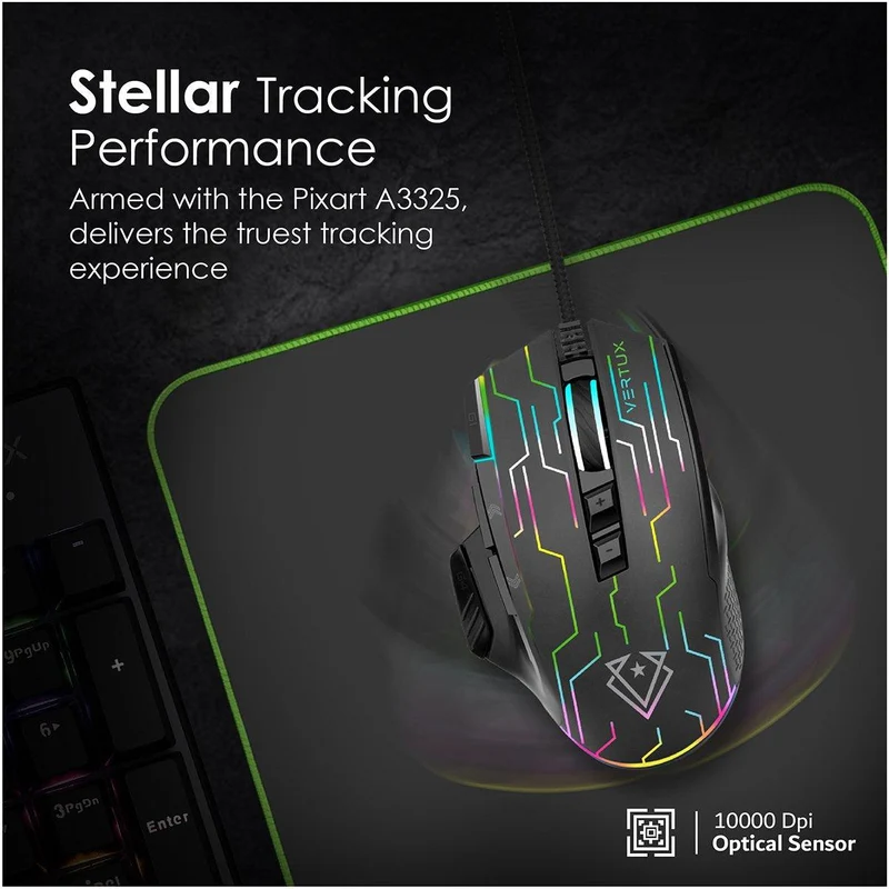 Vertux Kryptonite Superior Quick Performance Wired Gaming Mouse Black