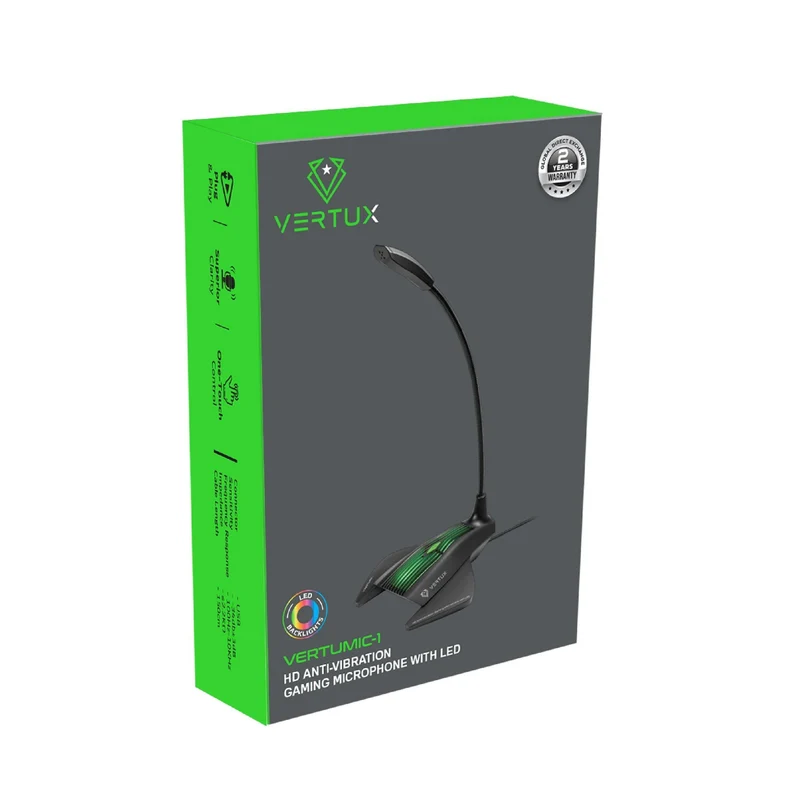 VERTUX VERTUMIC-1 HD ANTI-VIBRATION GAMING MICROPHONE WITH LED BLACK