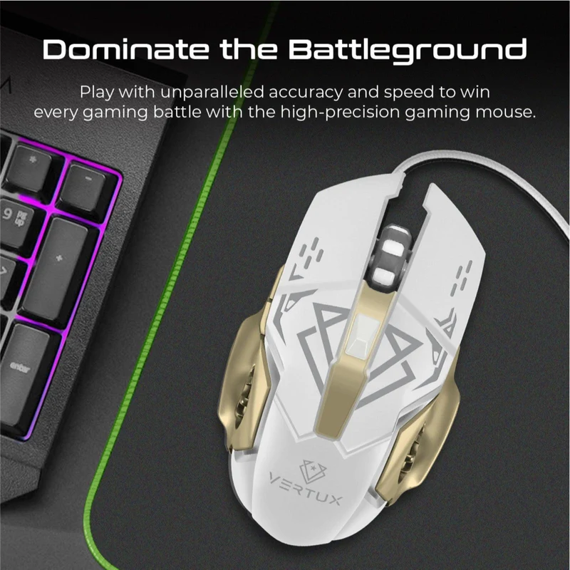 Vertux Drago Precision Tracking Ergonomic Gaming Mouse White Grey