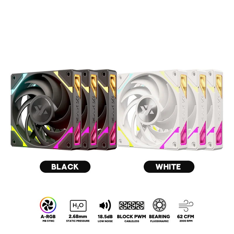 XYZ Vortex Pro ARGB 3-Kit Regular Airflow, Chain System, Fluodinamic Bearing, Premium Performance Fan (Black, White)