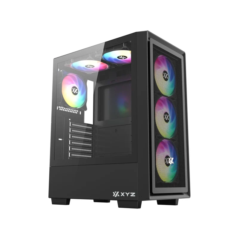 XYZ Airone 100 X Mesh ATX PC Case with 6 Pre-installed 120mm ARGB Fans (Black, White)