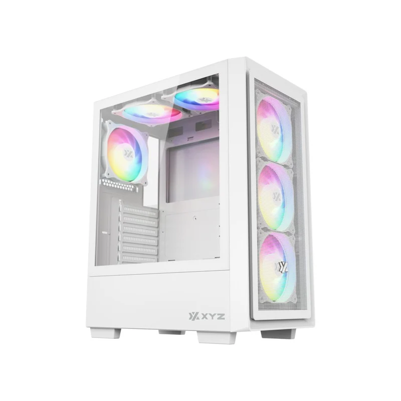 XYZ Airone 100 X Mesh ATX PC Case with 6 Pre-installed 120mm ARGB Fans (Black, White)