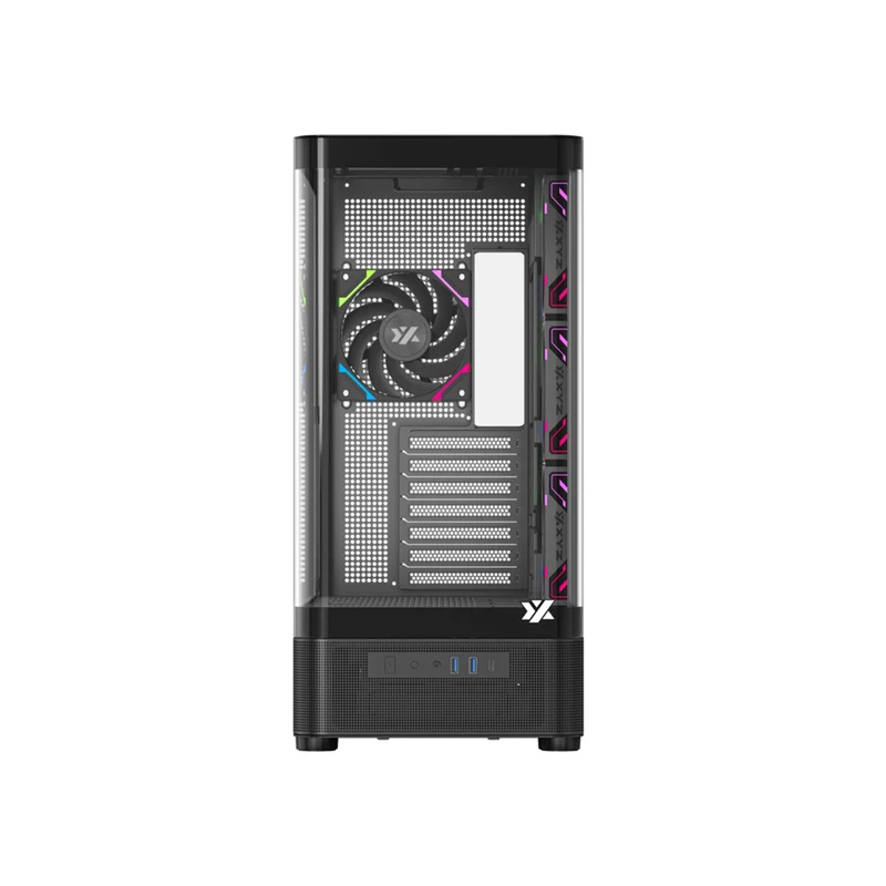 XYZ Quantum Pro ATX Curved Glass Panoramic PC Case with 4 Pre-Installed 120mm/140mm Vortex ARGB Fans & 6.2" (960x360) Smart Display Screen (Black, White)