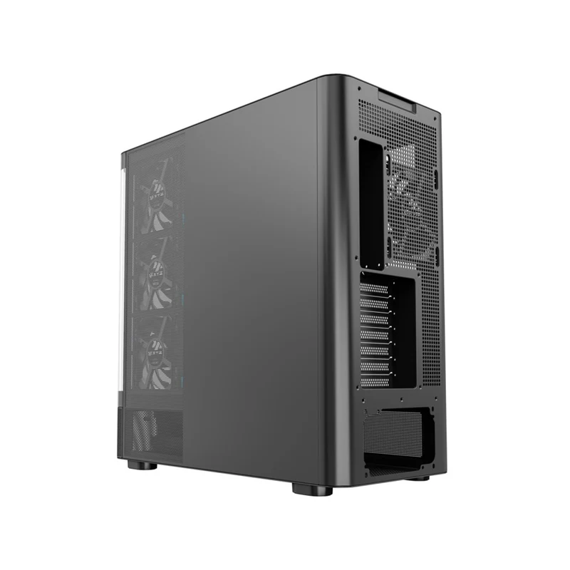 XYZ Quantum Pro ATX Curved Glass Panoramic PC Case with 4 Pre-Installed 120mm/140mm Vortex ARGB Fans & 6.2" (960x360) Smart Display Screen (Black, White)