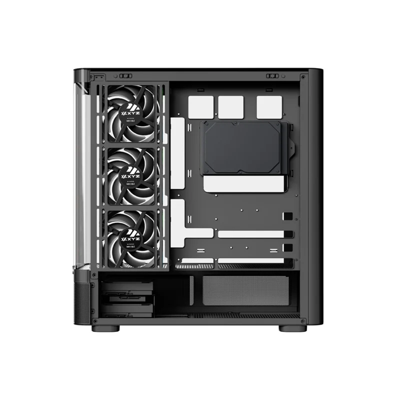 XYZ Quantum Pro ATX Curved Glass Panoramic PC Case with 4 Pre-Installed 120mm/140mm Vortex ARGB Fans & 6.2" (960x360) Smart Display Screen (Black, White)