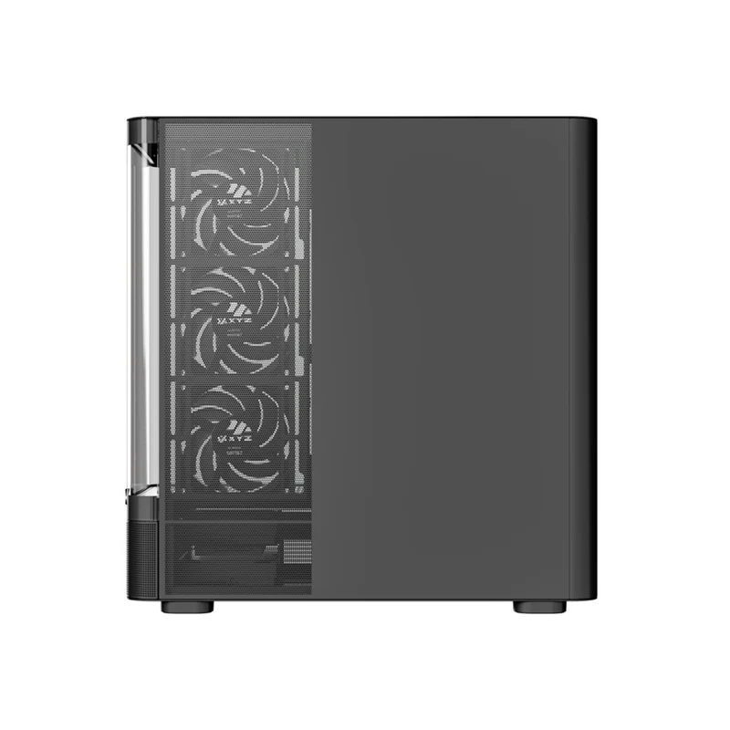 XYZ Quantum Pro ATX Curved Glass Panoramic PC Case with 4 Pre-Installed 120mm/140mm Vortex ARGB Fans & 6.2" (960x360) Smart Display Screen (Black, White)