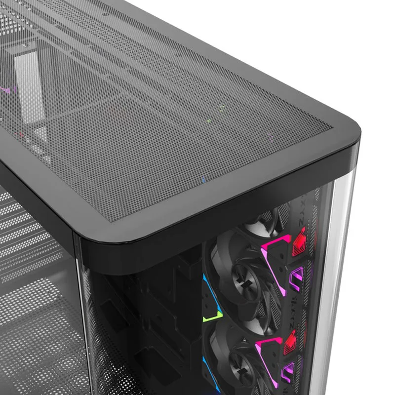 XYZ Quantum Pro ATX Curved Glass Panoramic PC Case with 4 Pre-Installed 120mm/140mm Vortex ARGB Fans & 6.2" (960x360) Smart Display Screen (Black, White)