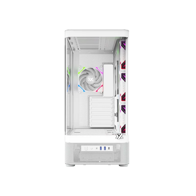 XYZ Quantum Pro ATX Curved Glass Panoramic PC Case with 4 Pre-Installed 120mm/140mm Vortex ARGB Fans & 6.2" (960x360) Smart Display Screen (Black, White)