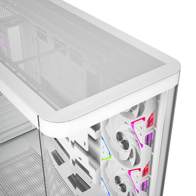 XYZ Quantum Pro ATX Curved Glass Panoramic PC Case with 4 Pre-Installed 120mm/140mm Vortex ARGB Fans & 6.2" (960x360) Smart Display Screen (Black, White)