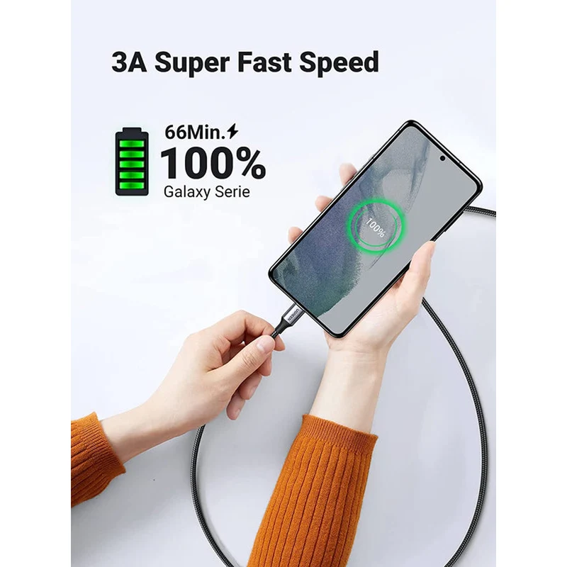 Ugreen USB-C 2.0 Male to USB-C 2.0 Male 3A Data Cable - 0.5m (Gray Black) (US261/50149)