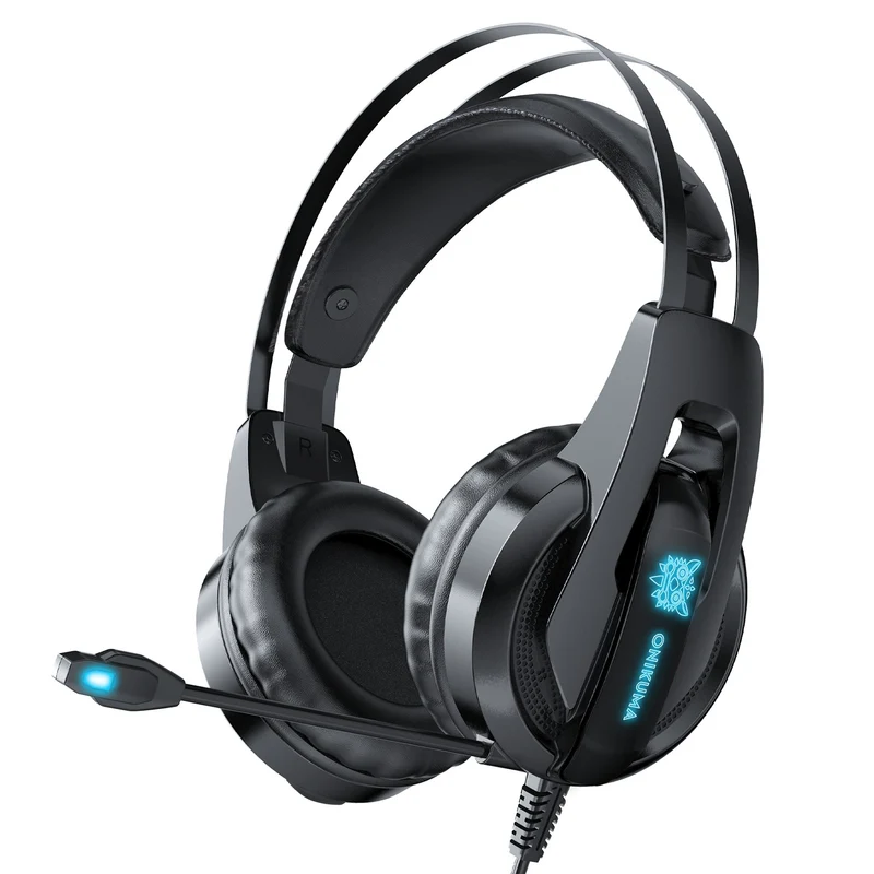 Onikuma K16 Gaming Headset With Mic And Noise Cancelling Blue LED Light (Black)