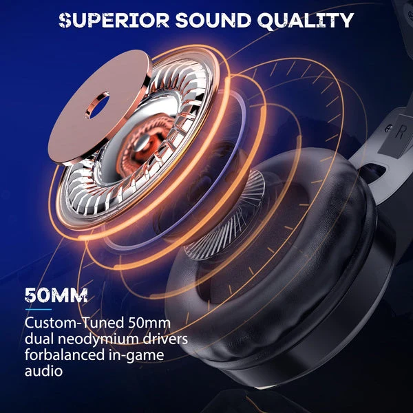 Onikuma K16 Gaming Headset With Mic And Noise Cancelling Blue LED Light (Black)