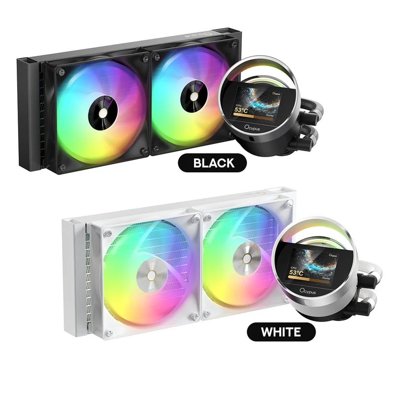 Ocypus Sigma L24 ARGB 240mm ARGB AIO Liquid Cooler with 2.4" IPS Display (Black, White)