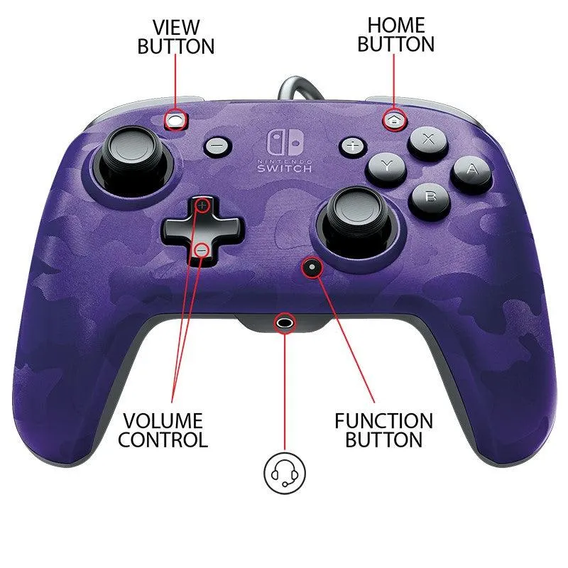 PDP NSW FACEOFF DELUXE + AUDIO WIRED CONTROLLER PURPLE CAMO (500-134-CM05)