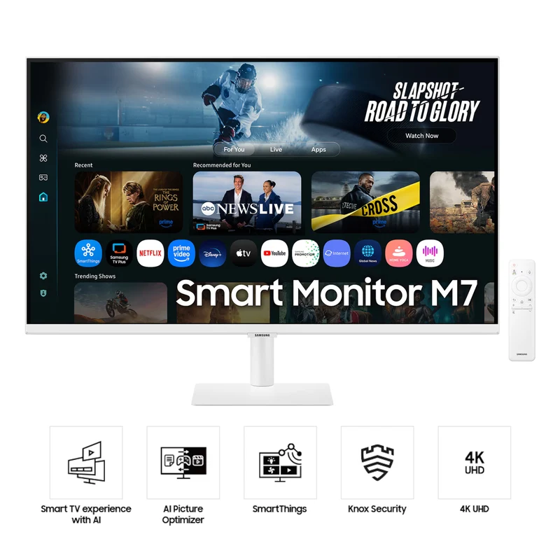 Samsung M7 M70F LS32FM701UEXXP 32" 4K (3840x2160) 60Hz 4ms GTG VA Smart Vision AI, Smart TV Experience with AI, AI Picture Optimizer, Knox Security Monitor with Tilt Adjustment (White)