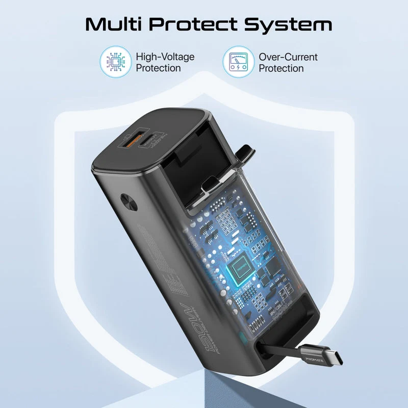 Promate Titan-130RC Ultra Compact 130W Multi-Port Power Bank with Retractable USB-C Cable & TFT LCD Screen