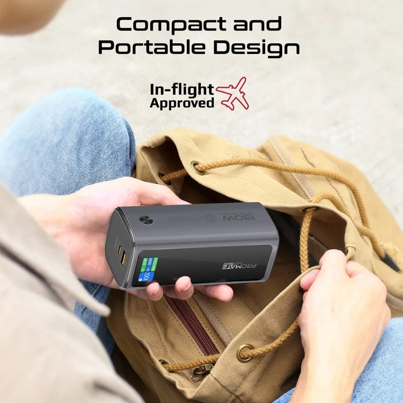 Promate Titan-130RC Ultra Compact 130W Multi-Port Power Bank with Retractable USB-C Cable & TFT LCD Screen