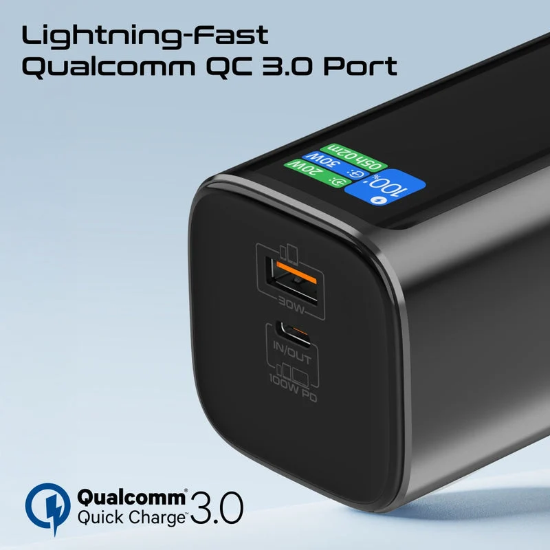Promate Titan-130RC Ultra Compact 130W Multi-Port Power Bank with Retractable USB-C Cable & TFT LCD Screen