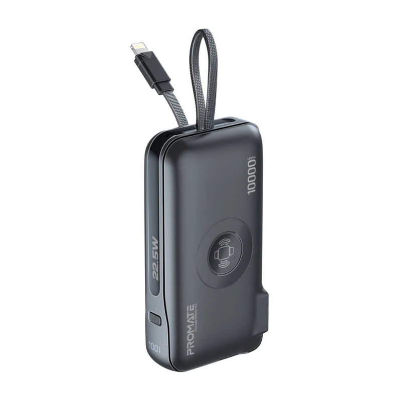 Promate PowerPack-10i Ultra-Compact Fast-Charging Power Bank with AC Charger, Apple Watch Charger & Built-In Lightning Cable