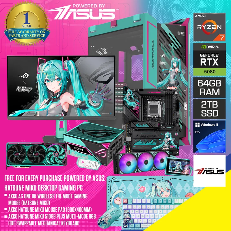 Powered by ASUS: Hatsune Miku Desktop Gaming PC | AMD Ryzen 7 9800X3D | 64GB RAM | 2TB SSD | RTX 5080 | Windows 11 Pro
