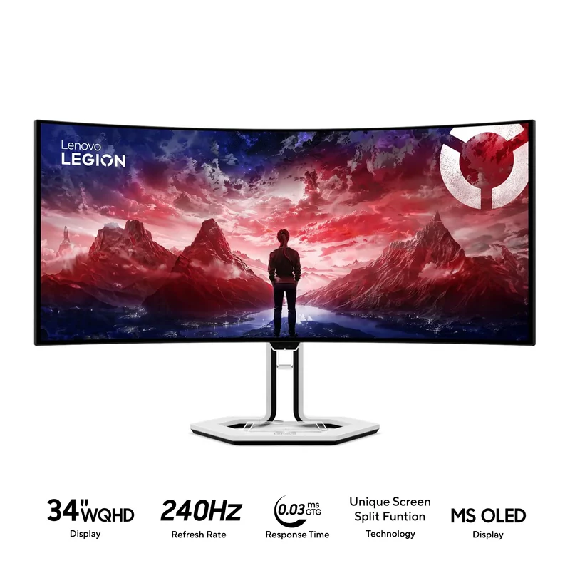 Lenovo Legion Pro 34WD-10 67C9UAC1PH 34" WQHD (3440X1440) 240Hz 0.03 MS OLED Gaming Monitor With Height / Tilt / Swivel / Pivot Adjustment (White and Black)