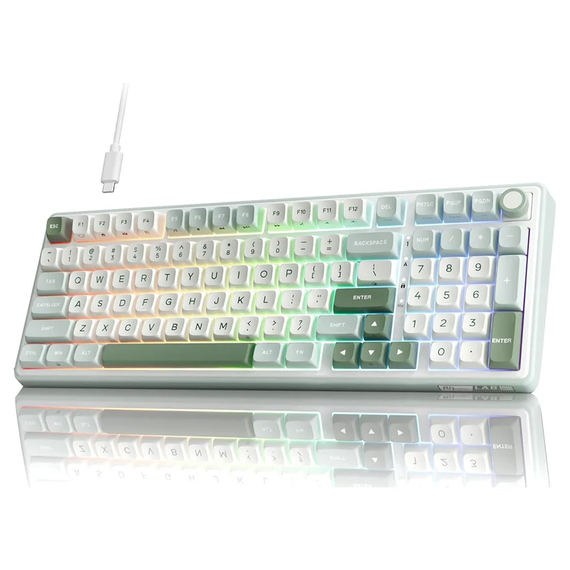 Royal Kludge R98Pro Wired RGB 98 Keys Hot-Swappable Mechanical Keyboard Sky Cyan (Cream Switch, Beige Switch)