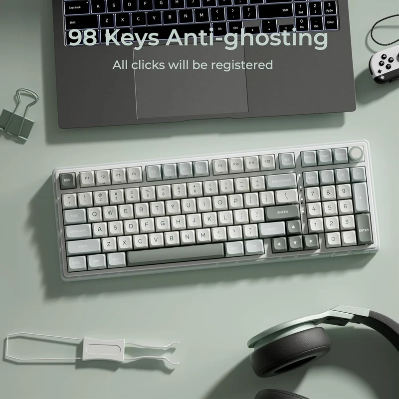 Royal Kludge R98Pro Wired RGB 98 Keys Hot-Swappable Mechanical Keyboard Sky Cyan (Cream Switch, Beige Switch)