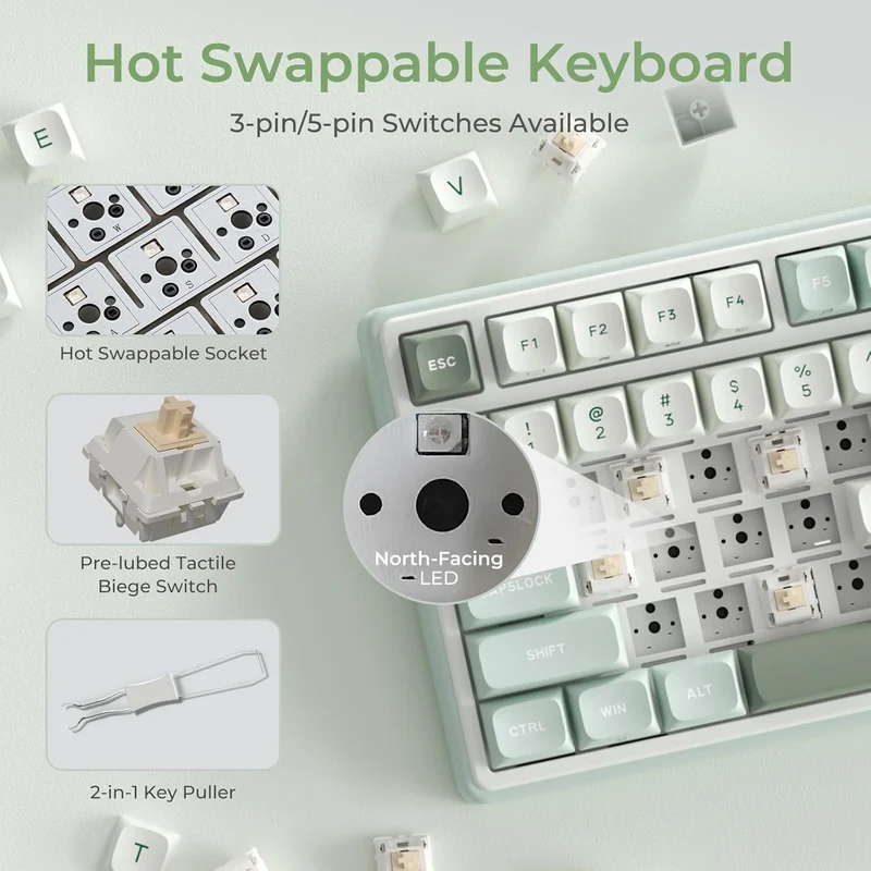 Royal Kludge R98Pro Wired RGB 98 Keys Hot-Swappable Mechanical Keyboard Sky Cyan (Cream Switch, Beige Switch)
