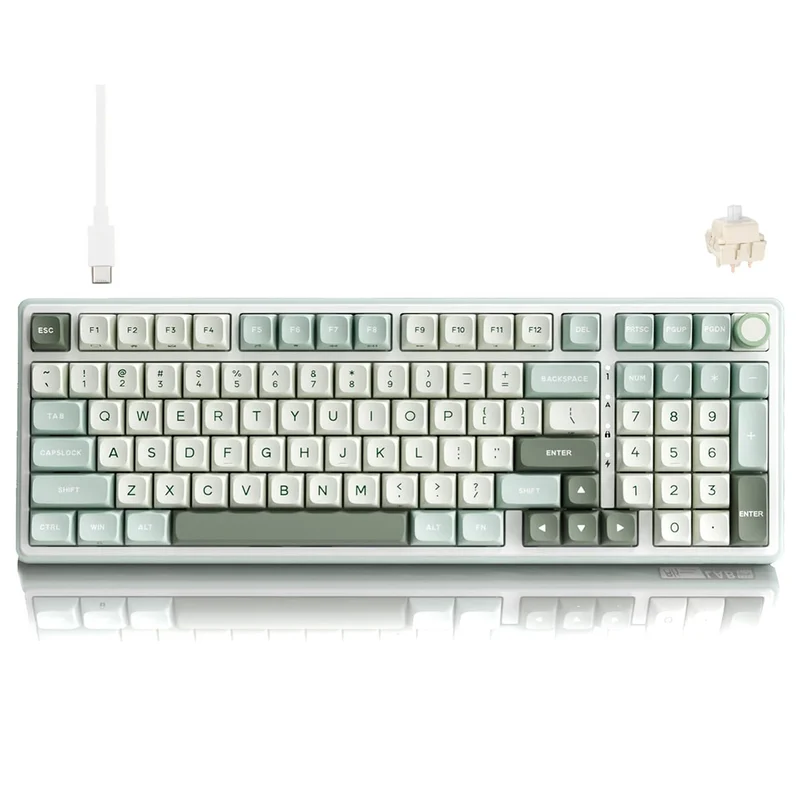 Royal Kludge R98Pro Wired RGB 98 Keys Hot-Swappable Mechanical Keyboard Sky Cyan (Cream Switch, Beige Switch)
