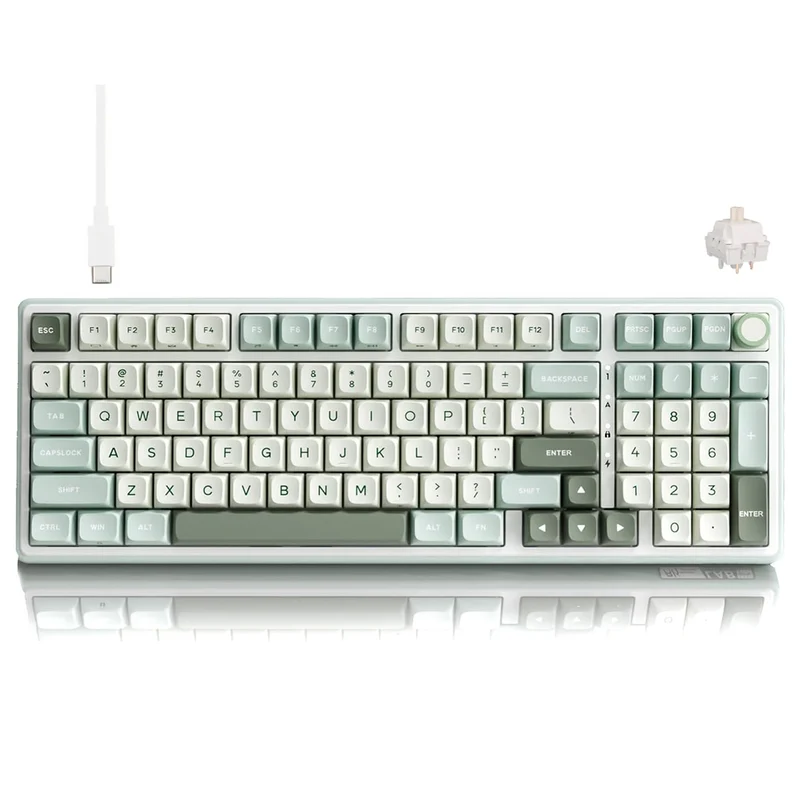 Royal Kludge R98Pro Wired RGB 98 Keys Hot-Swappable Mechanical Keyboard Sky Cyan (Cream Switch, Beige Switch)