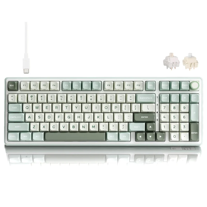 Royal Kludge R98Pro Wired RGB 98 Keys Hot-Swappable Mechanical Keyboard Sky Cyan (Cream Switch, Beige Switch)