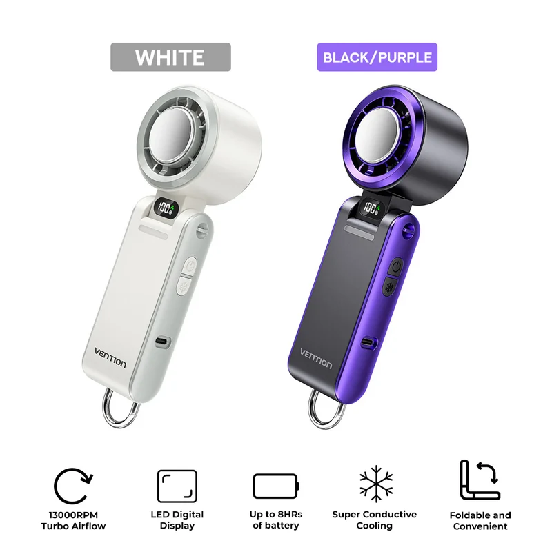 Vention Handheld Foldable High-Speed Cooling Fan (White, Black/Purple) (PBCW0, PBDV0)