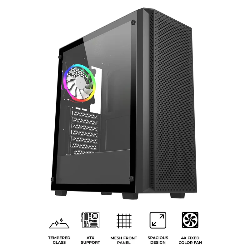 Trendsonic Breeze Mesh Front/TG Side Panel ATX PC Case with 4x Fixed Color Fan