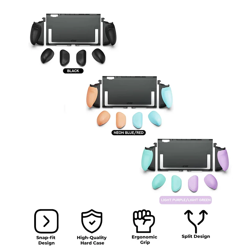 Skull & Co. FissionGrip for Nintendo Switch 2 (Black, Neon Blue/Red, Light Purple/Light Green)