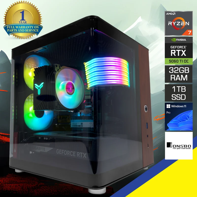 Elite Sigma TK-0 Black Desktop Gaming PC | AMD Ryzen 7 7700 | 32GB RAM | 1TB SSD | RTX 5060 TI OC | Windows 11 Pro