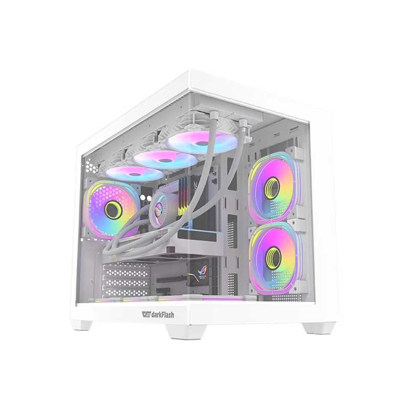 DarkFlash C285MP V2 Exquisite mATX PC Case Tempered Glass Panoramic Side Transparent (White)