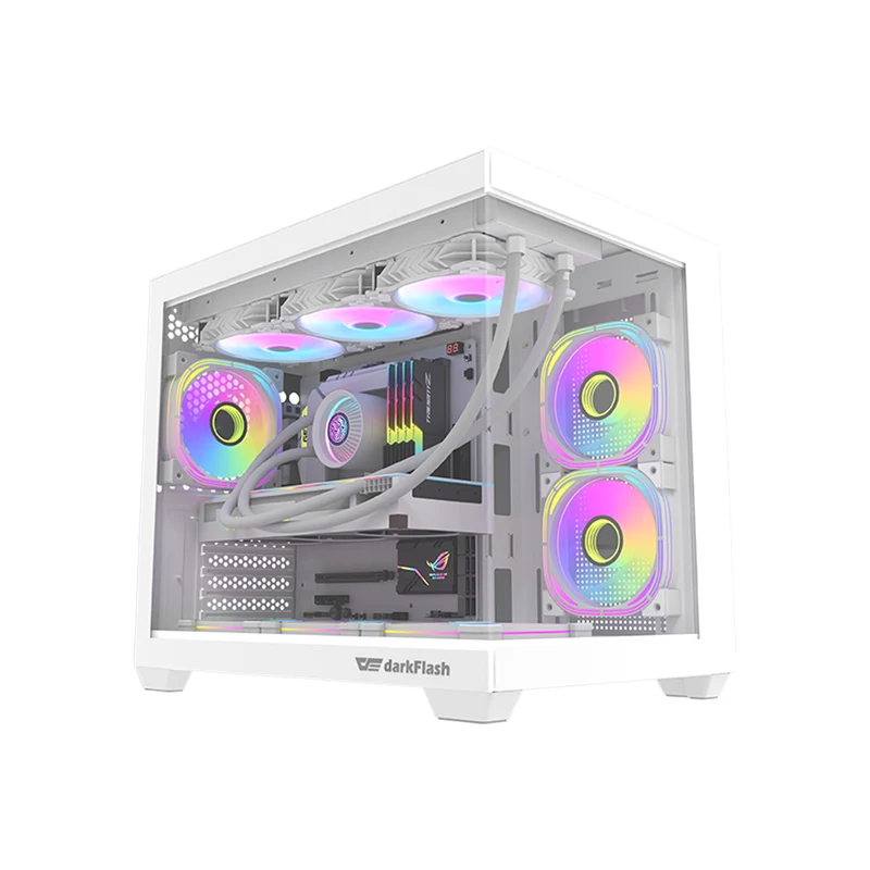 DarkFlash C285MP V2 Exquisite mATX PC Case Tempered Glass Panoramic Side Transparent (White)