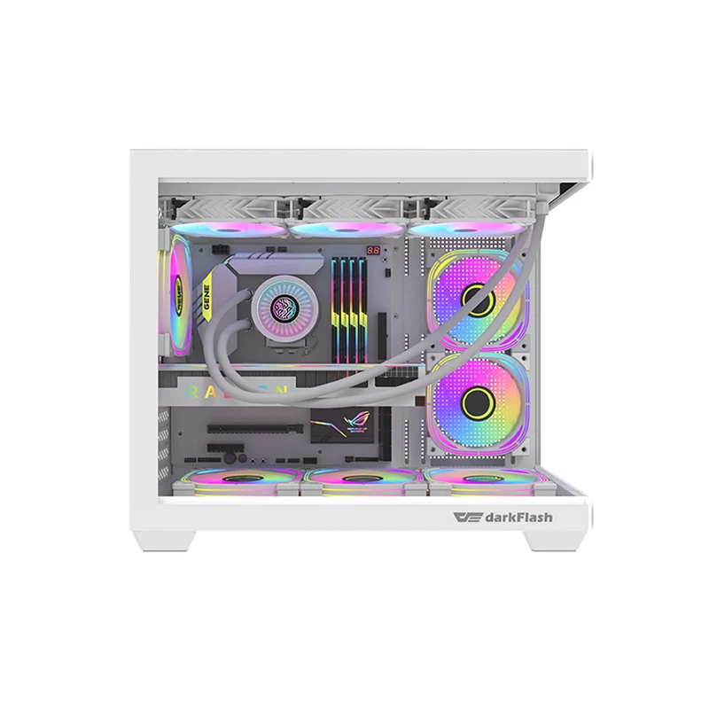 DarkFlash C285MP V2 Exquisite mATX PC Case Tempered Glass Panoramic Side Transparent (White)