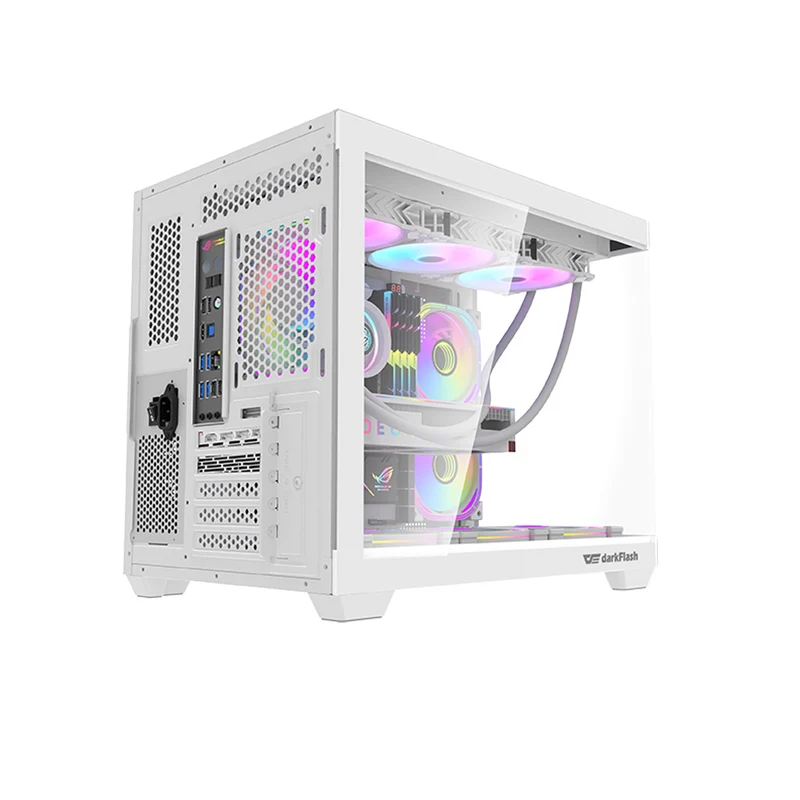 DarkFlash C285MP V2 Exquisite mATX PC Case Tempered Glass Panoramic Side Transparent (White)