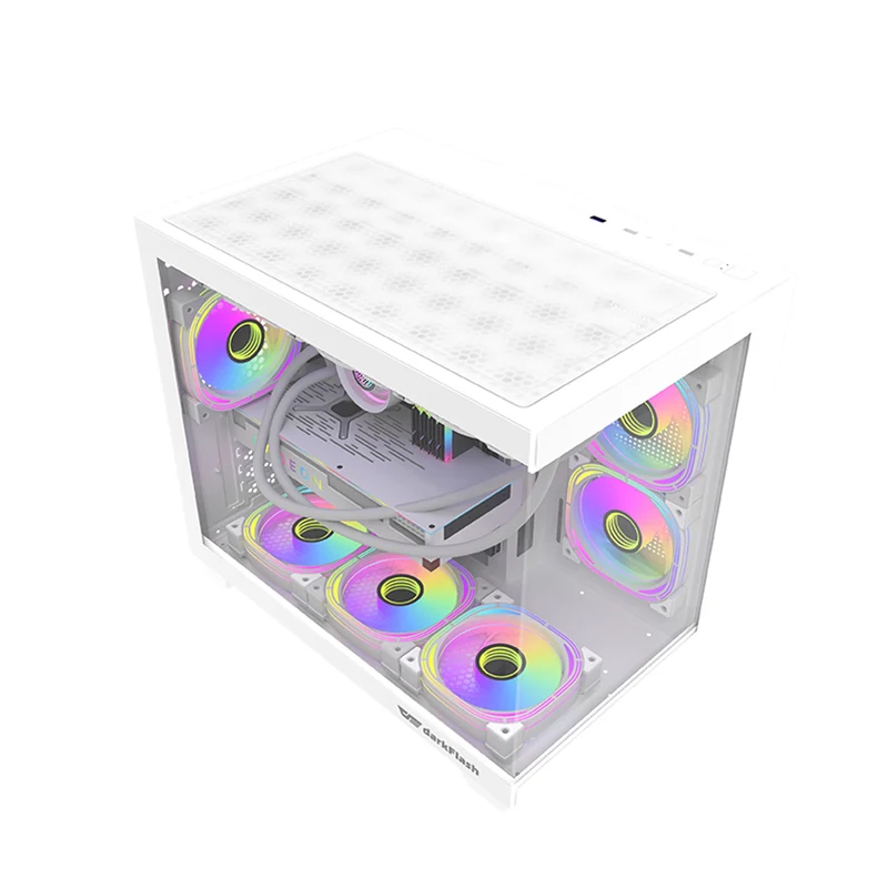 DarkFlash C285MP V2 Exquisite mATX PC Case Tempered Glass Panoramic Side Transparent (White)