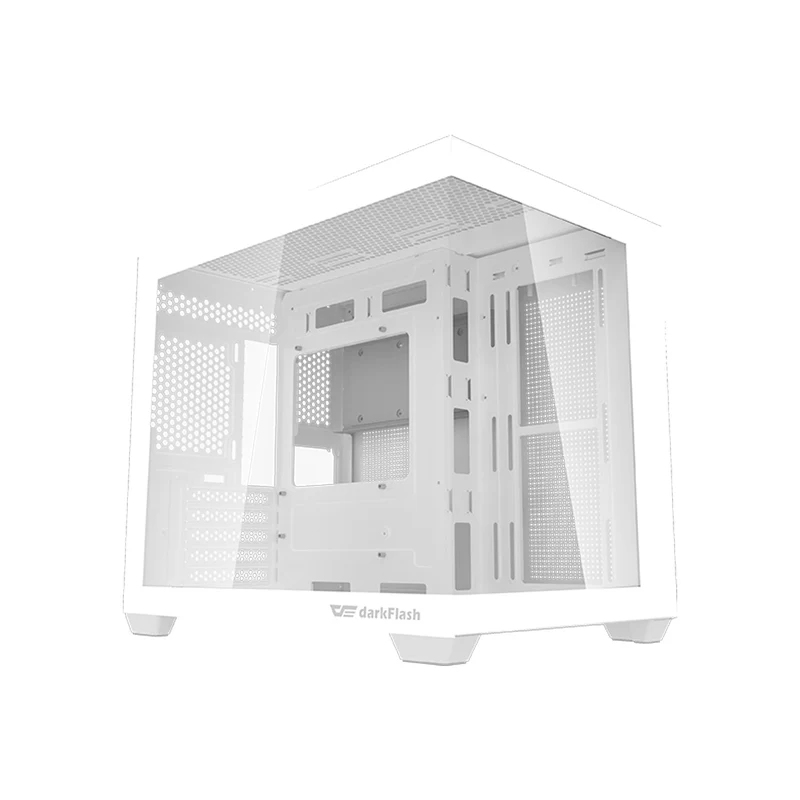 DarkFlash C285MP V2 Exquisite mATX PC Case Tempered Glass Panoramic Side Transparent (White)